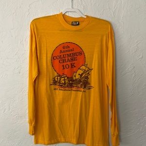 Long sleeve vintage, Reese Stae T-shirt in yellow w/ orange imprint, size large